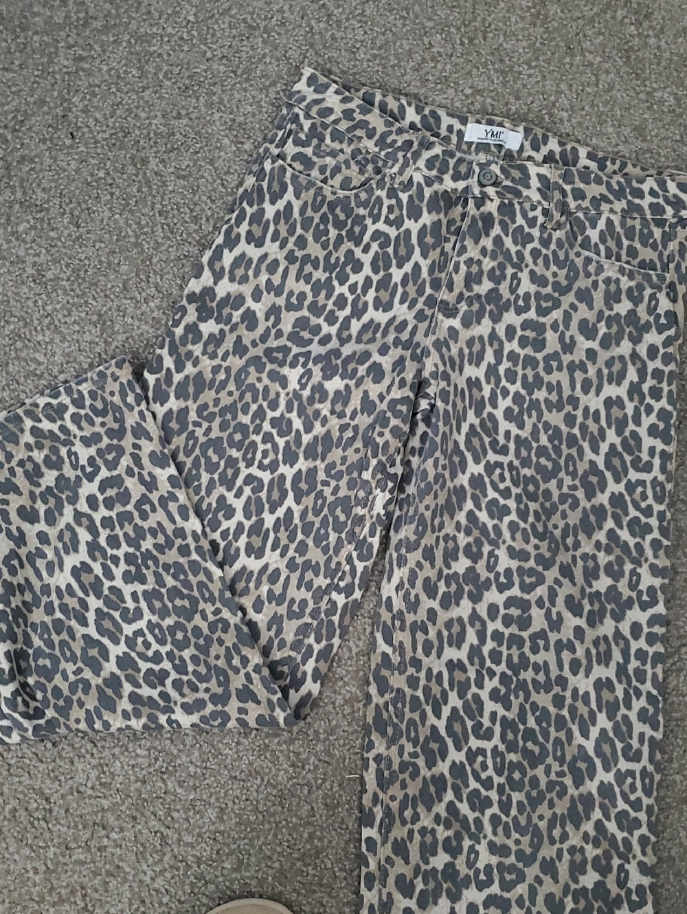 YMI Leopard Print Straight Jeans in Brown, Black and Cream